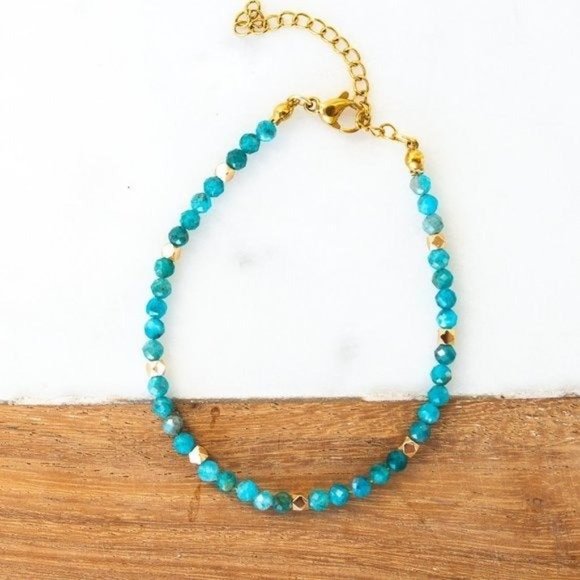 Teal Blue Gemstone Beaded Bracelet Stacking bracelet apatite gemstone bracelet - Picture 12 of 12